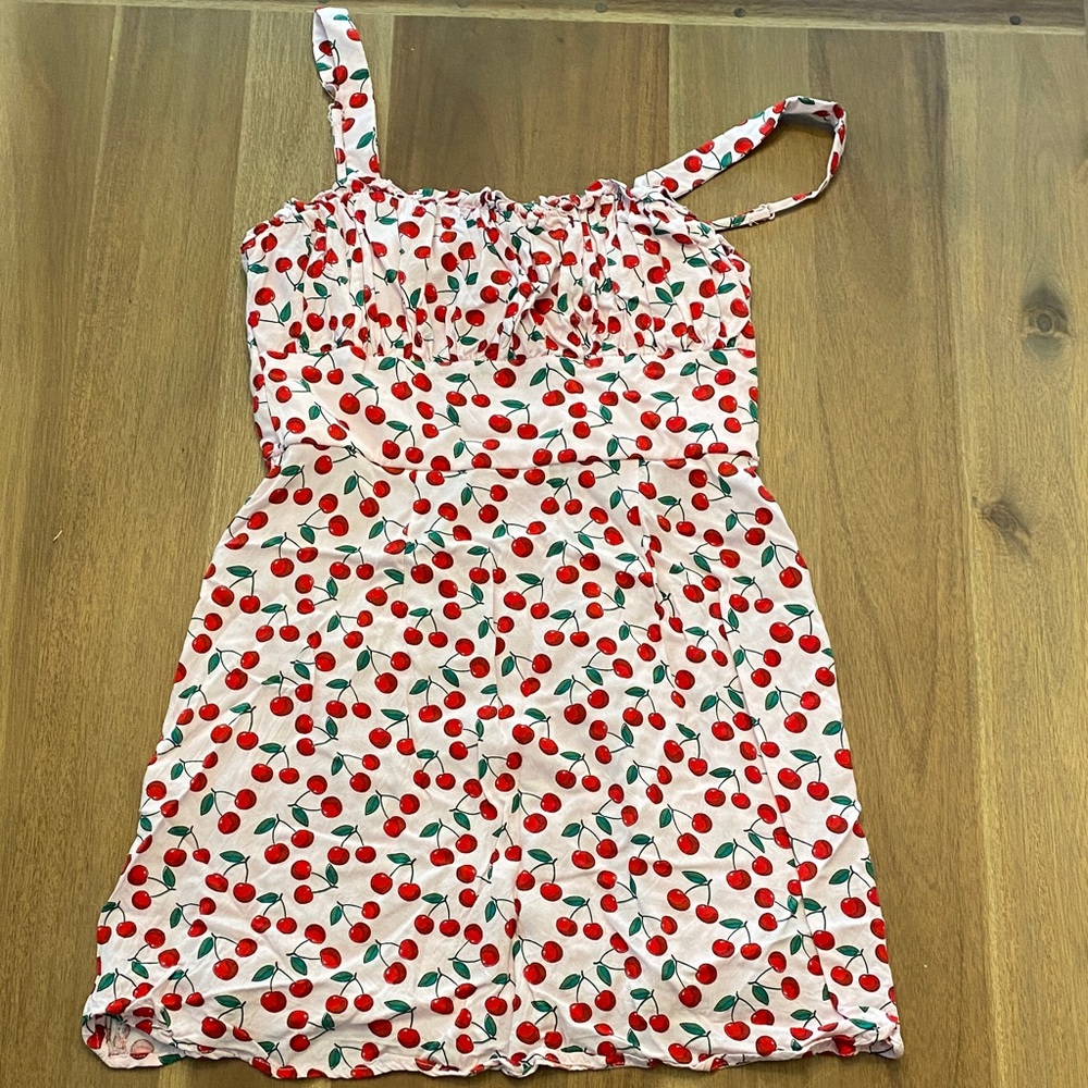 Cherry Print Pink Sundress with Spaghetti Straps